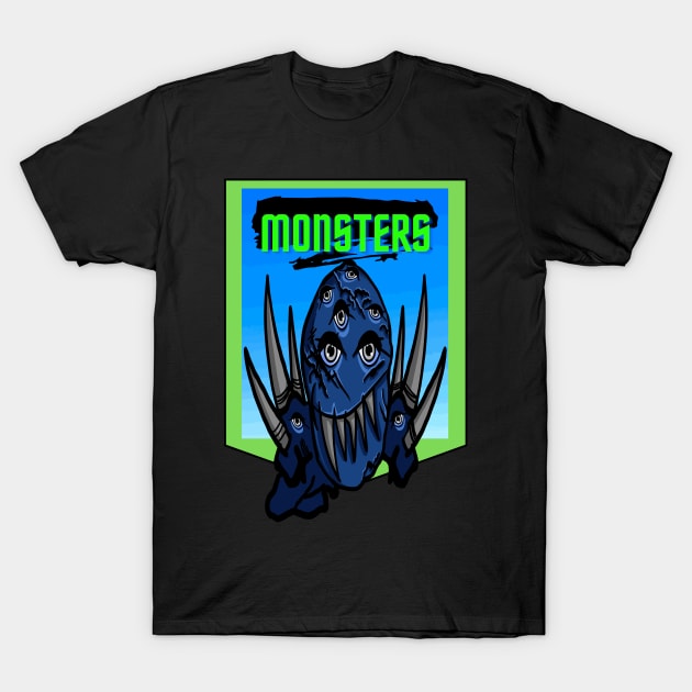 Multi eyed Blue Monster T-Shirt by AuburnQuailart